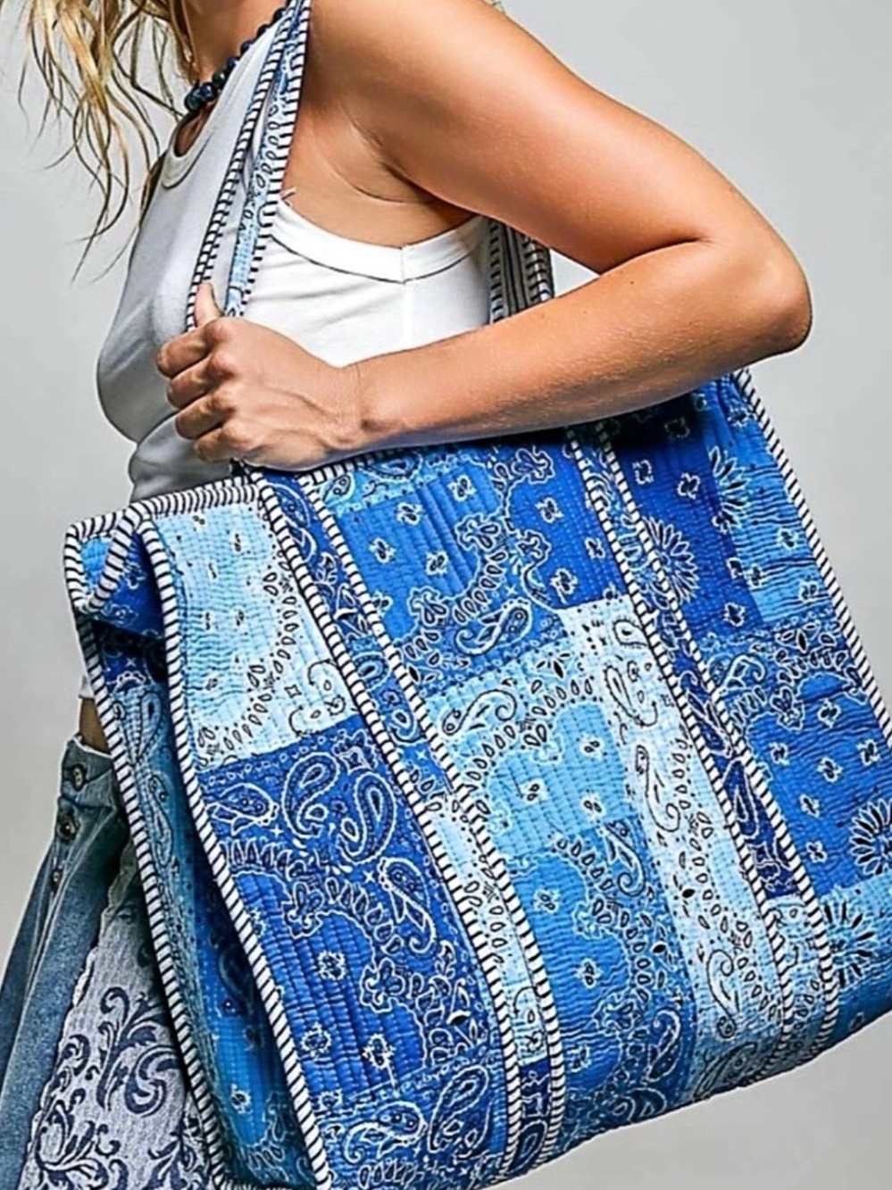 POL large floral Paisley Tote in multi Blue & White NWT